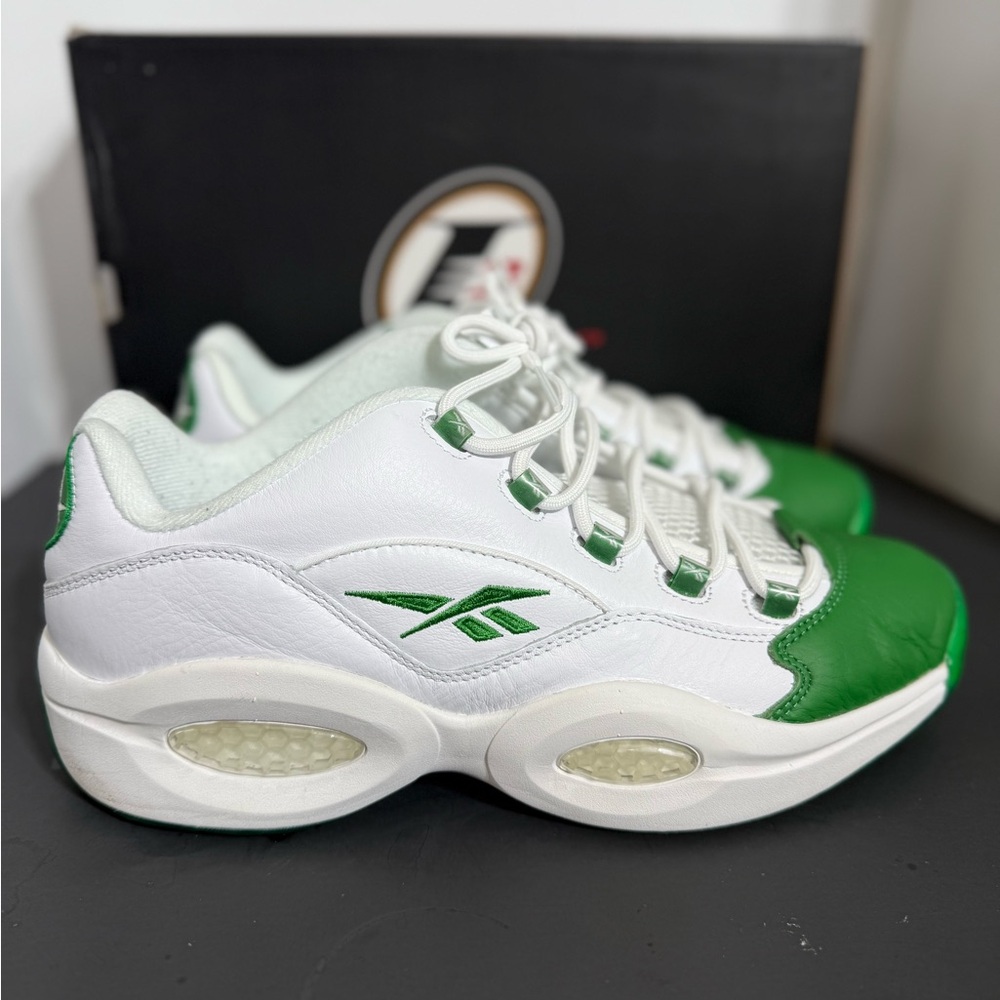 Reebok Question Low Green Toe White Leather Mens 11.5 w/box - Picture 6 of 15
